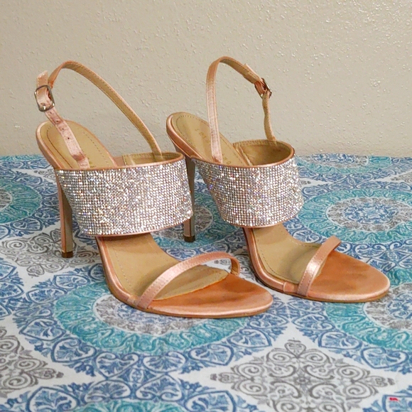 Pink/Blush Fashion Nova Sling-Back Jeweled Heels - Picture 1 of 5